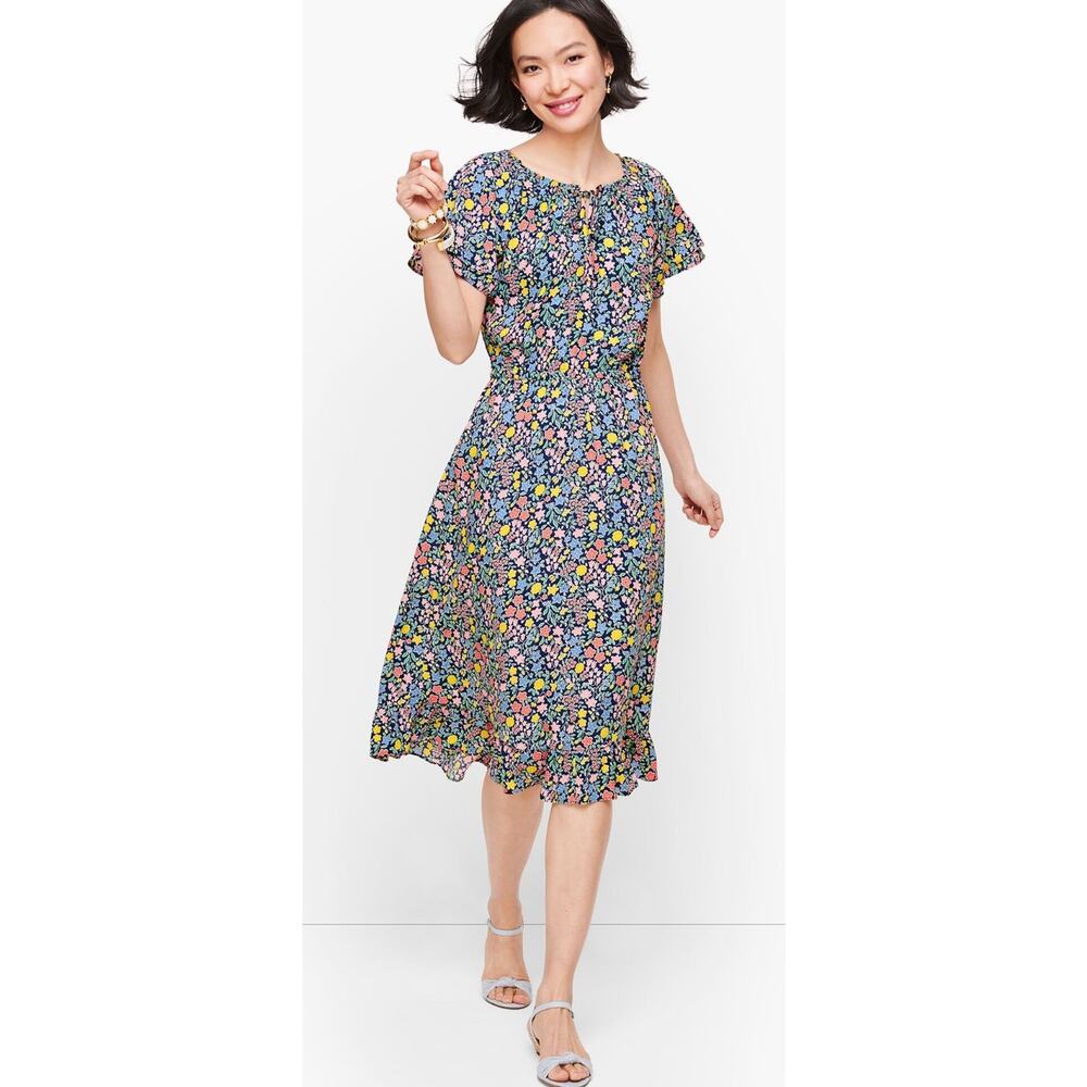 NWT Talbots Womens Ditsy Floral Colorful Dress Size 16 Flutter Sleeve Ruffle